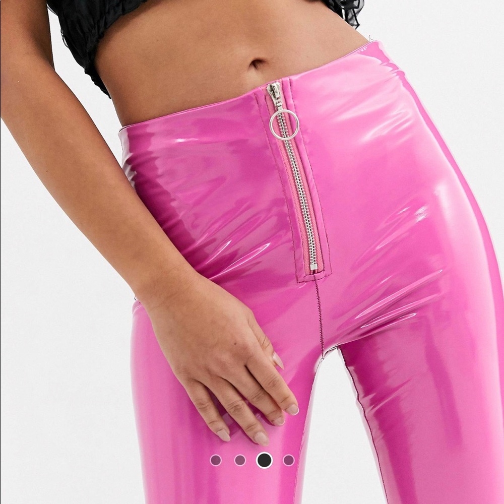 Latex pink leggings in pink. Never before worn